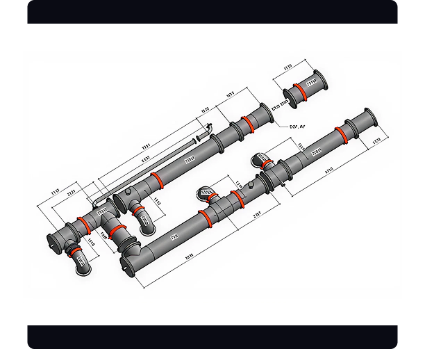 Illustration of a pipe with a distinct red line marking its surface.